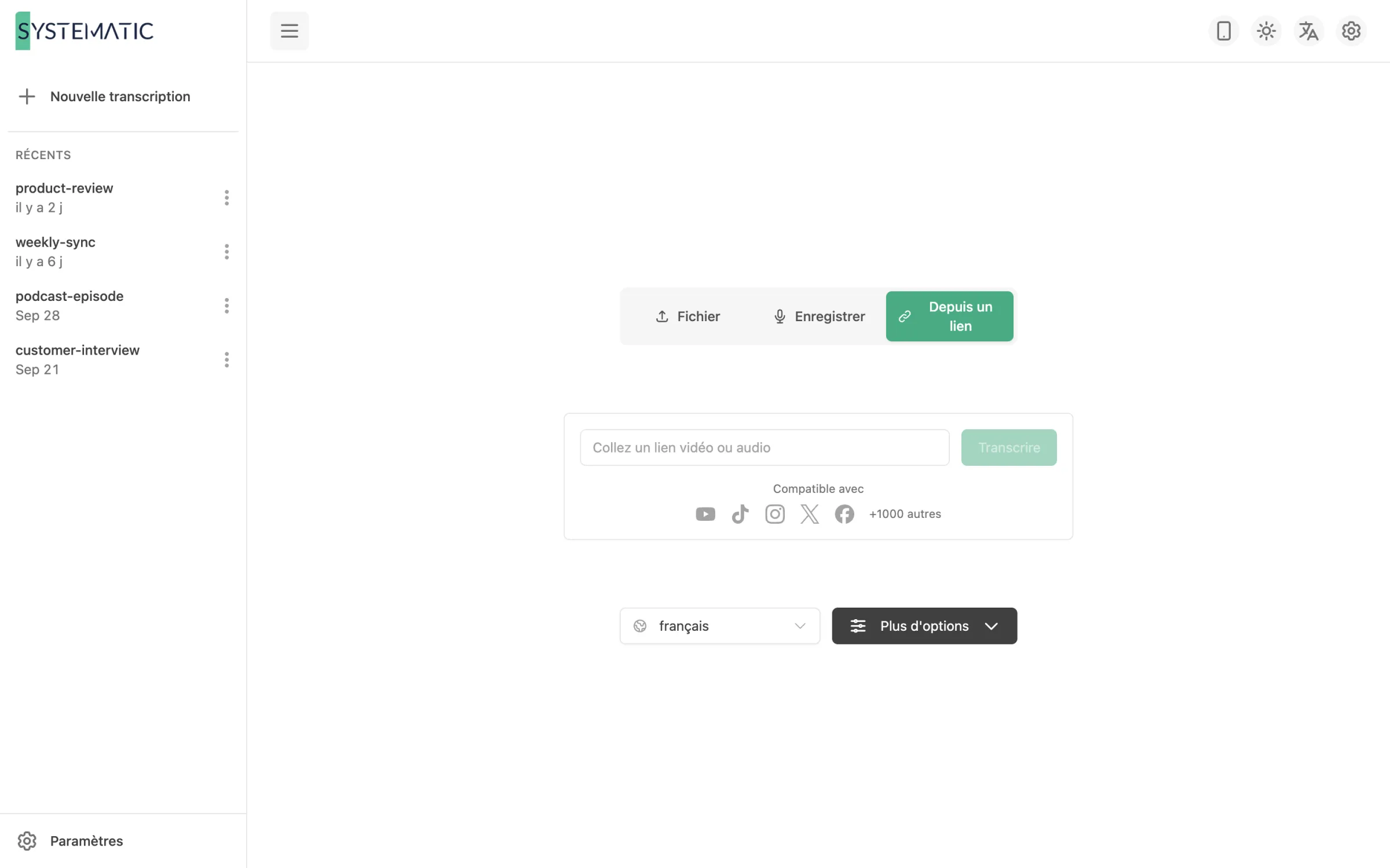 Transcrivez directement depuis un lien