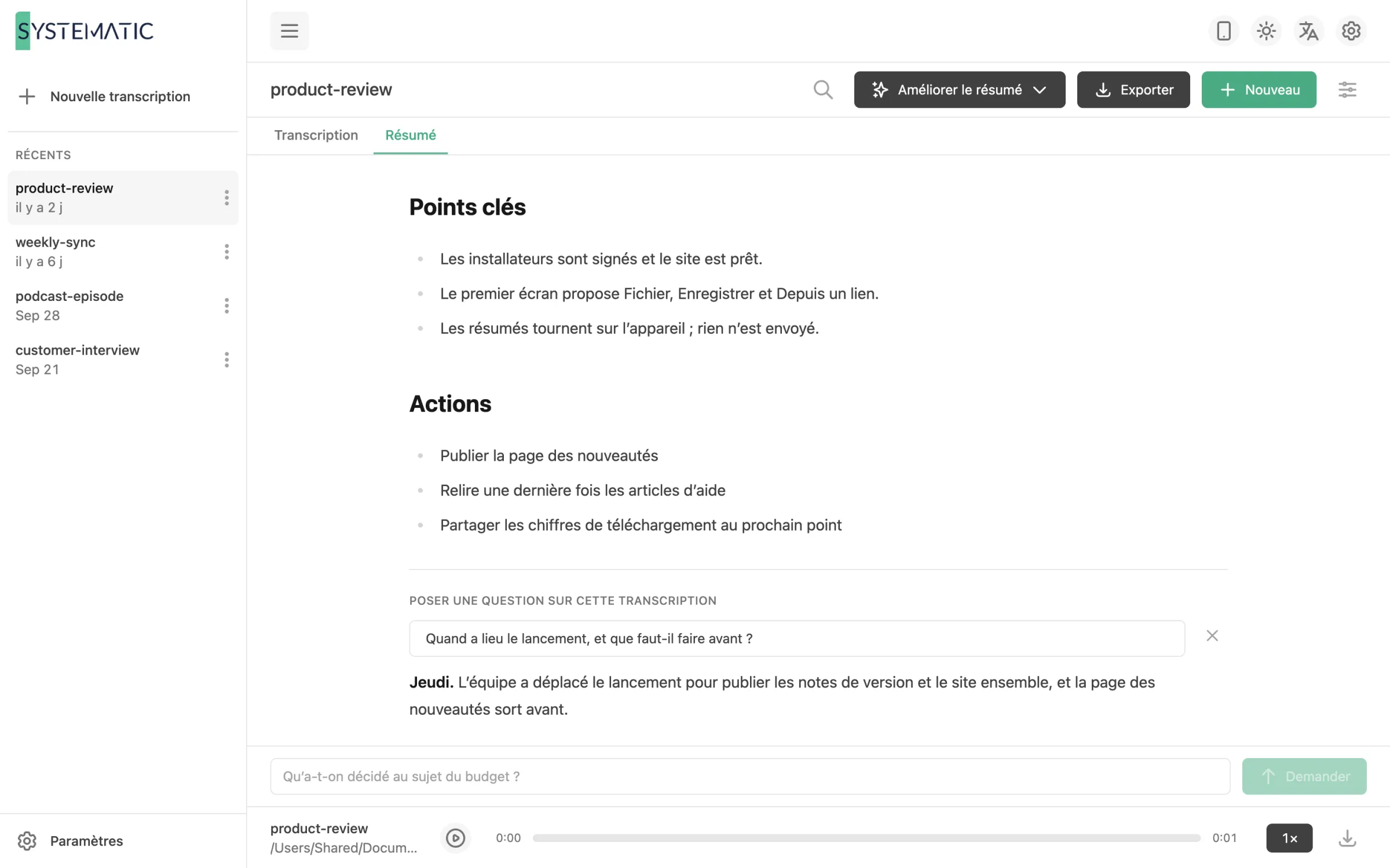 Résumés et réponses, sur votre machine